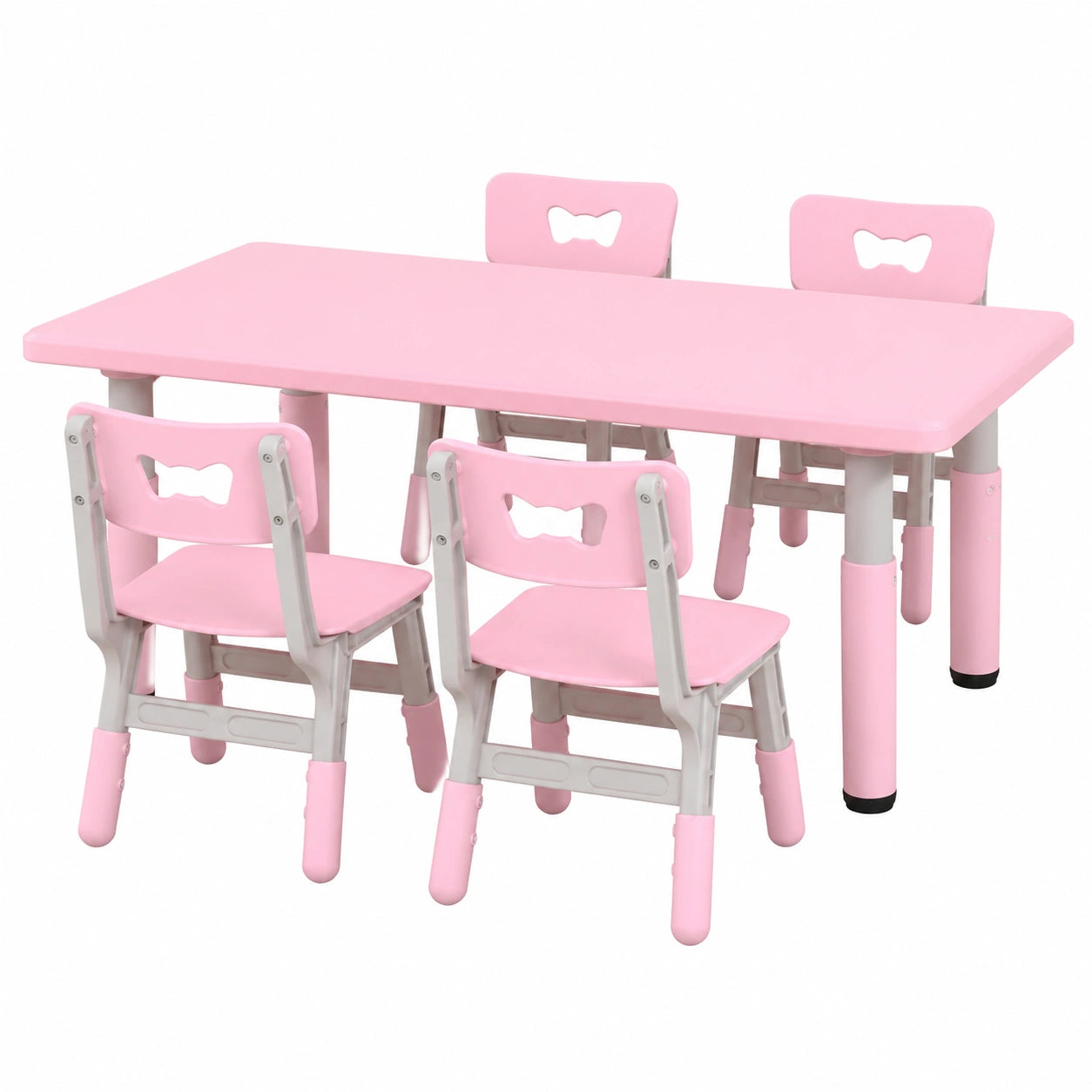 Höhenverstellbarer Kindertisch und Stühle für 4 Kinder, Rechtecktisch Set für Spielzimmer