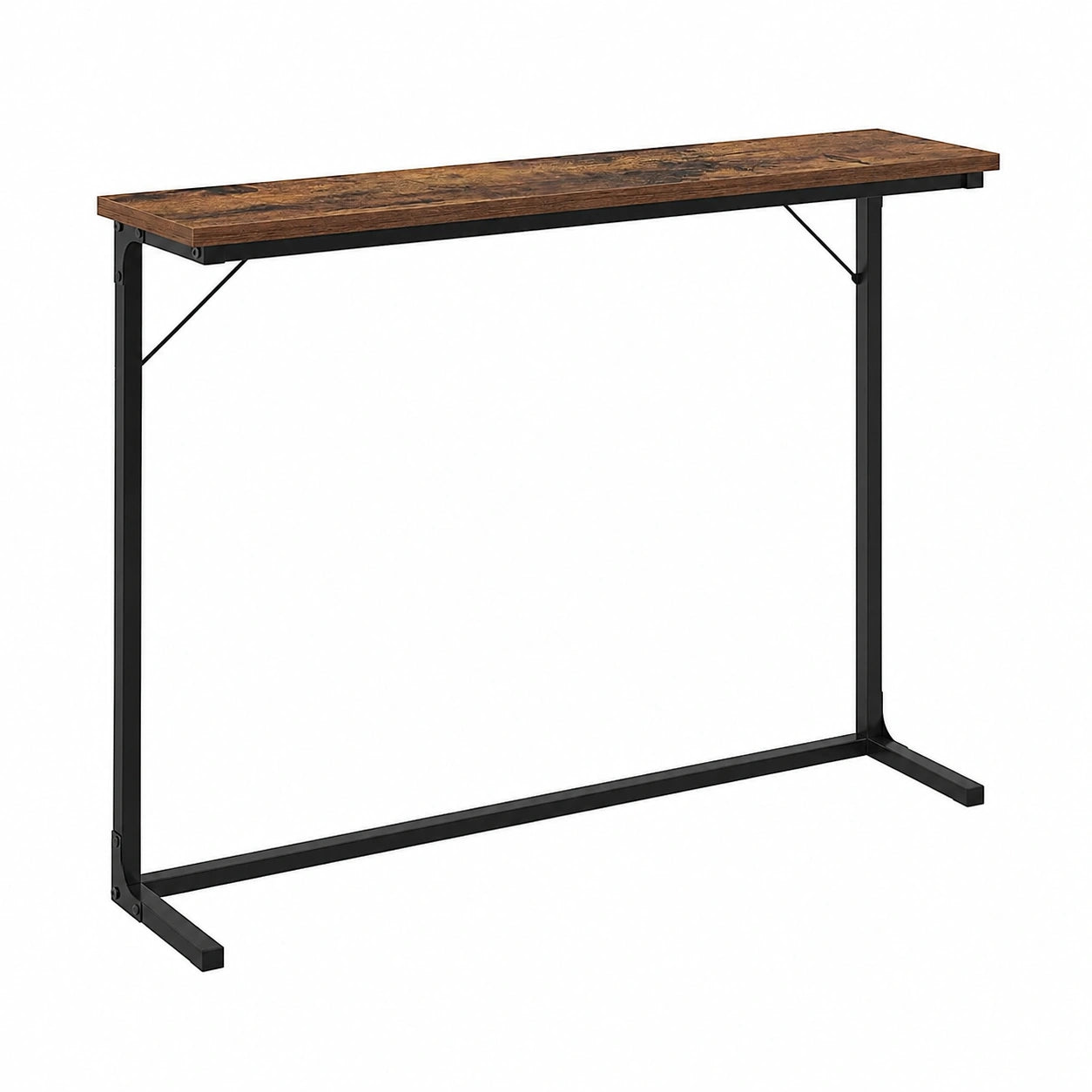 Industrieller Konsolentisch, schmaler Eingangstisch, rustikales Design, einfache Montage, für Wohnzimmer, 24 x 80 x 100 cm, Braun und Schwarz