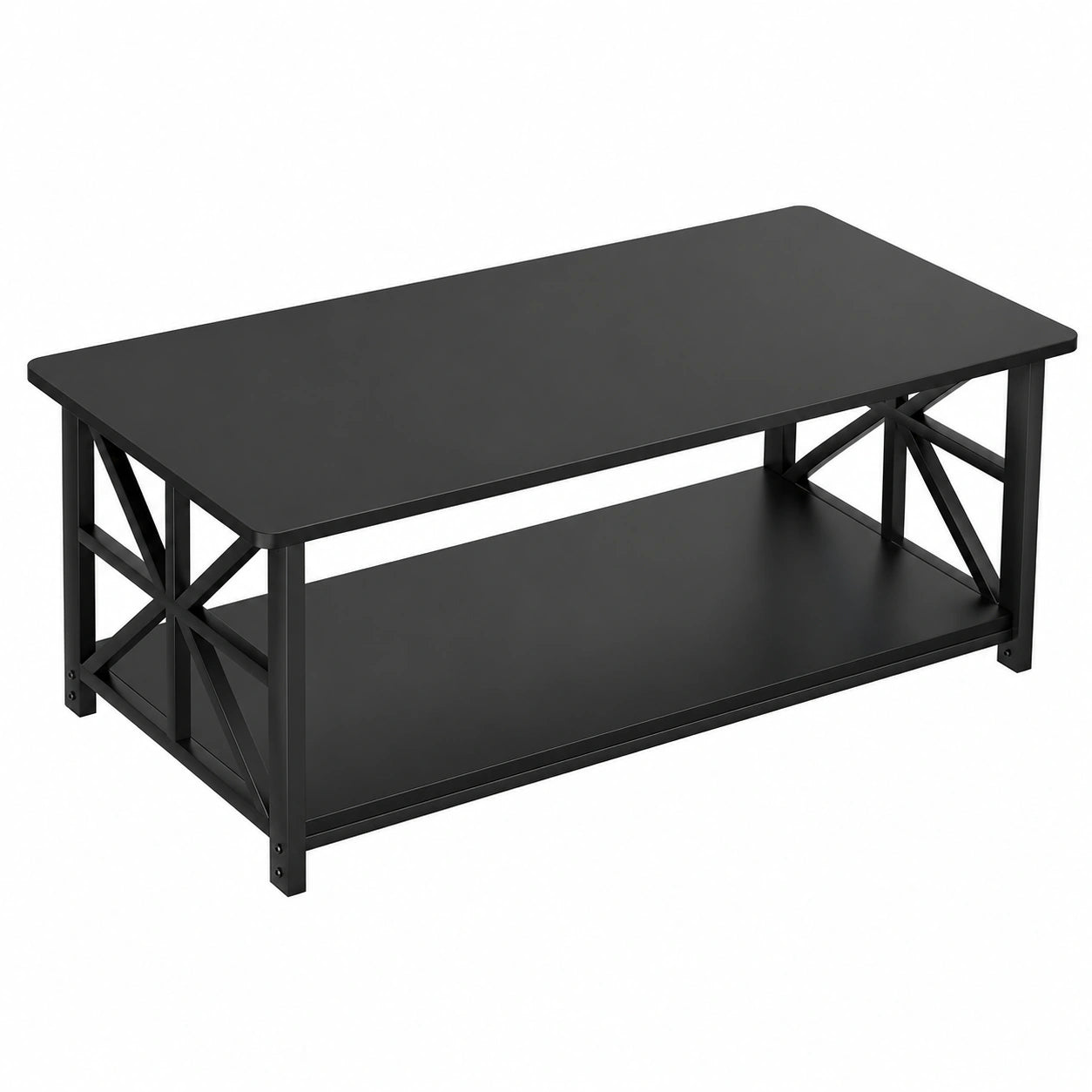 GreenForest Industrieller Couchtisch mit Stauraum, 100 cm Holz-Metall-Kombination, Stabiler Wohnzimmertisch, Rustikales Design in Schwarz