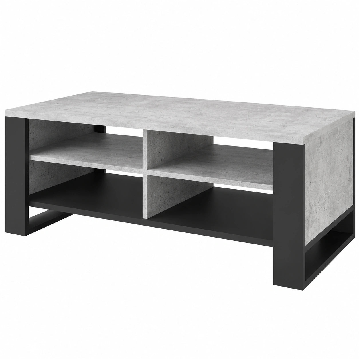 Moderner Wohnzimmertisch mit Stauraum aus Beton, 90 x 50 x 50 cm