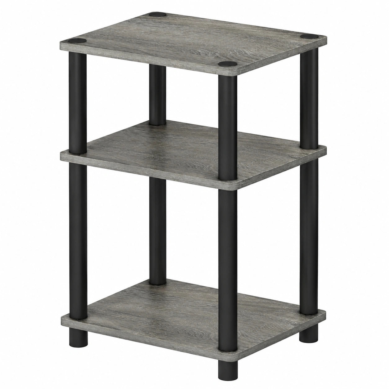 Moderner Furinno Beistelltisch mit 3 Ebenen, Graue Eiche/Schwarz, Kompaktes Design