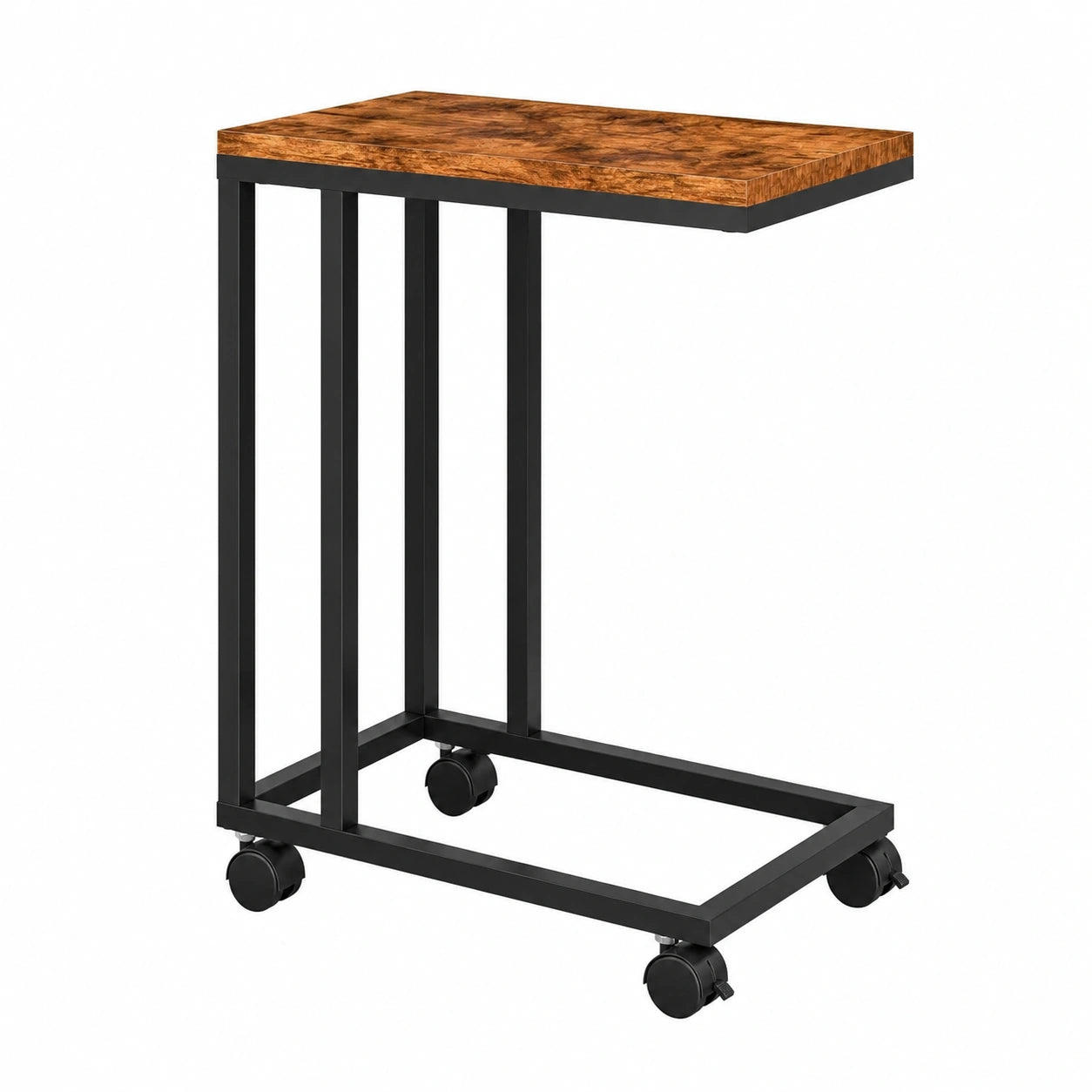 Beistelltisch Set mit Rollen 50x35x70cm, C-Form, Holz & Metall, Belastbar bis 40kg, Schwarz