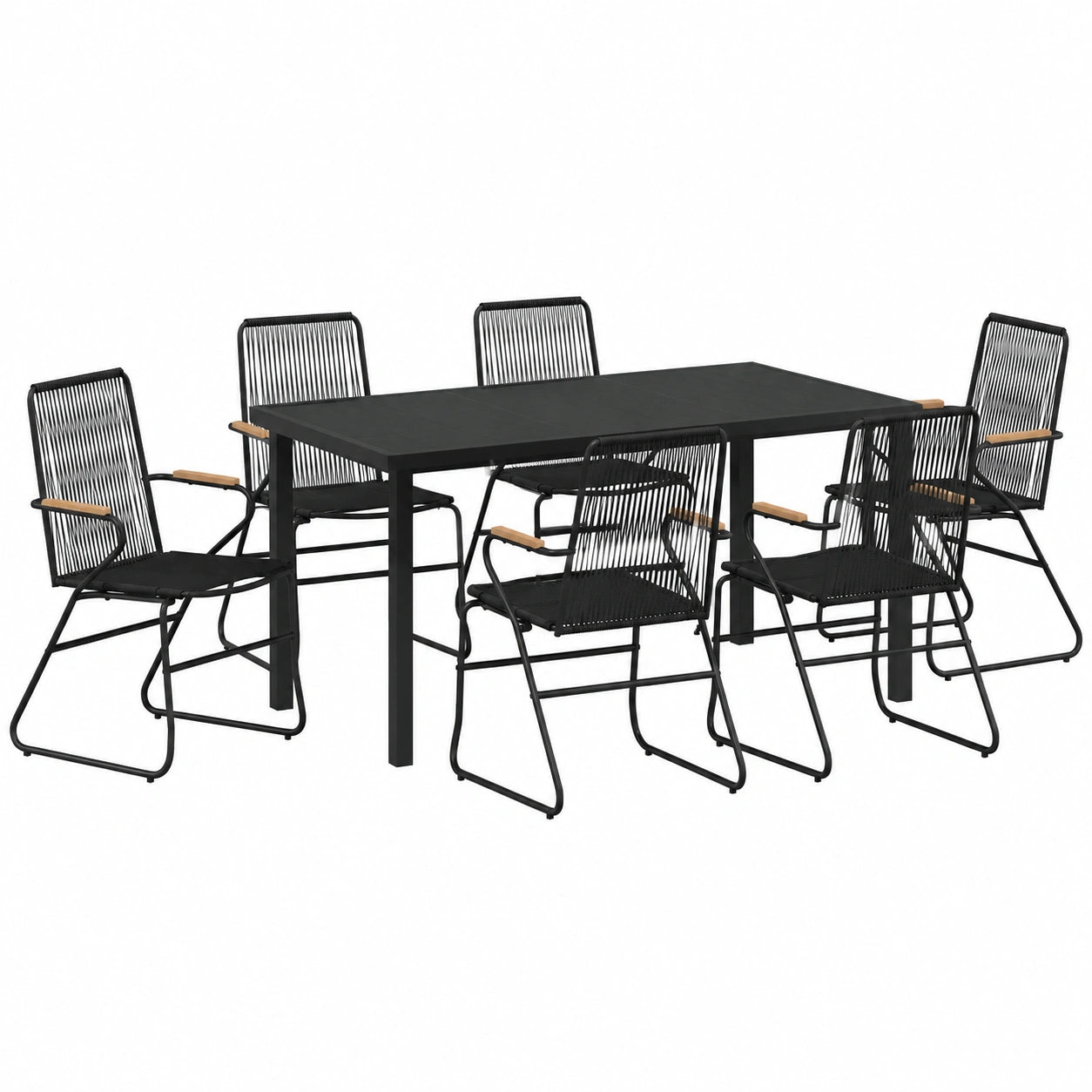 Moderne 7-teilige Garten-Essgruppe aus Stahl, schwarz, 140 x 70 cm, wetterfest