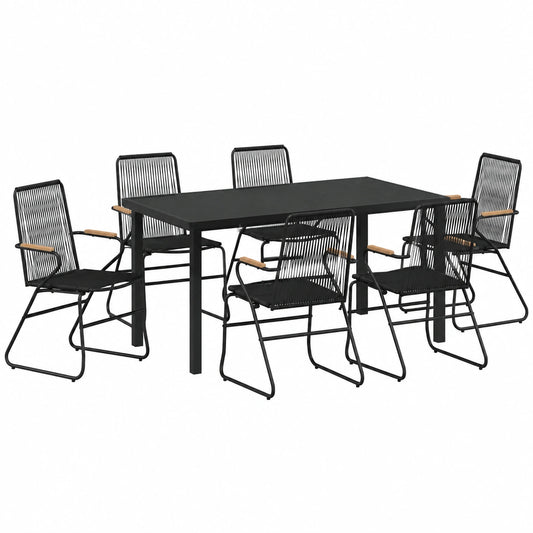 Moderne 7-teilige Garten-Essgruppe aus Stahl, schwarz, 140 x 70 cm, wetterfest