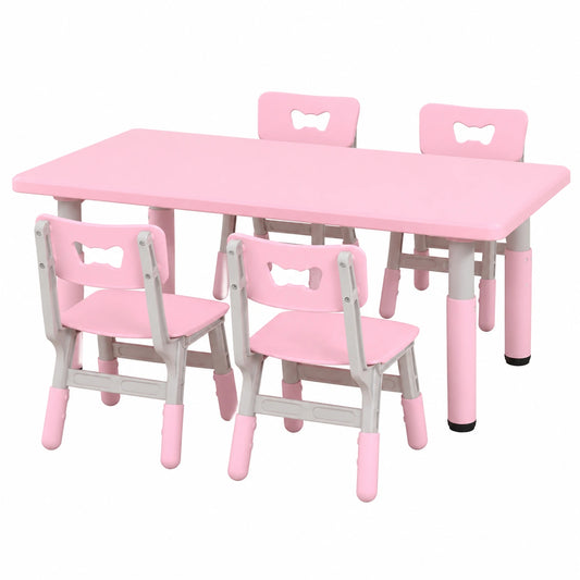 Höhenverstellbarer Kindertisch und Stühle für 4 Kinder, Rechtecktisch Set für Spielzimmer