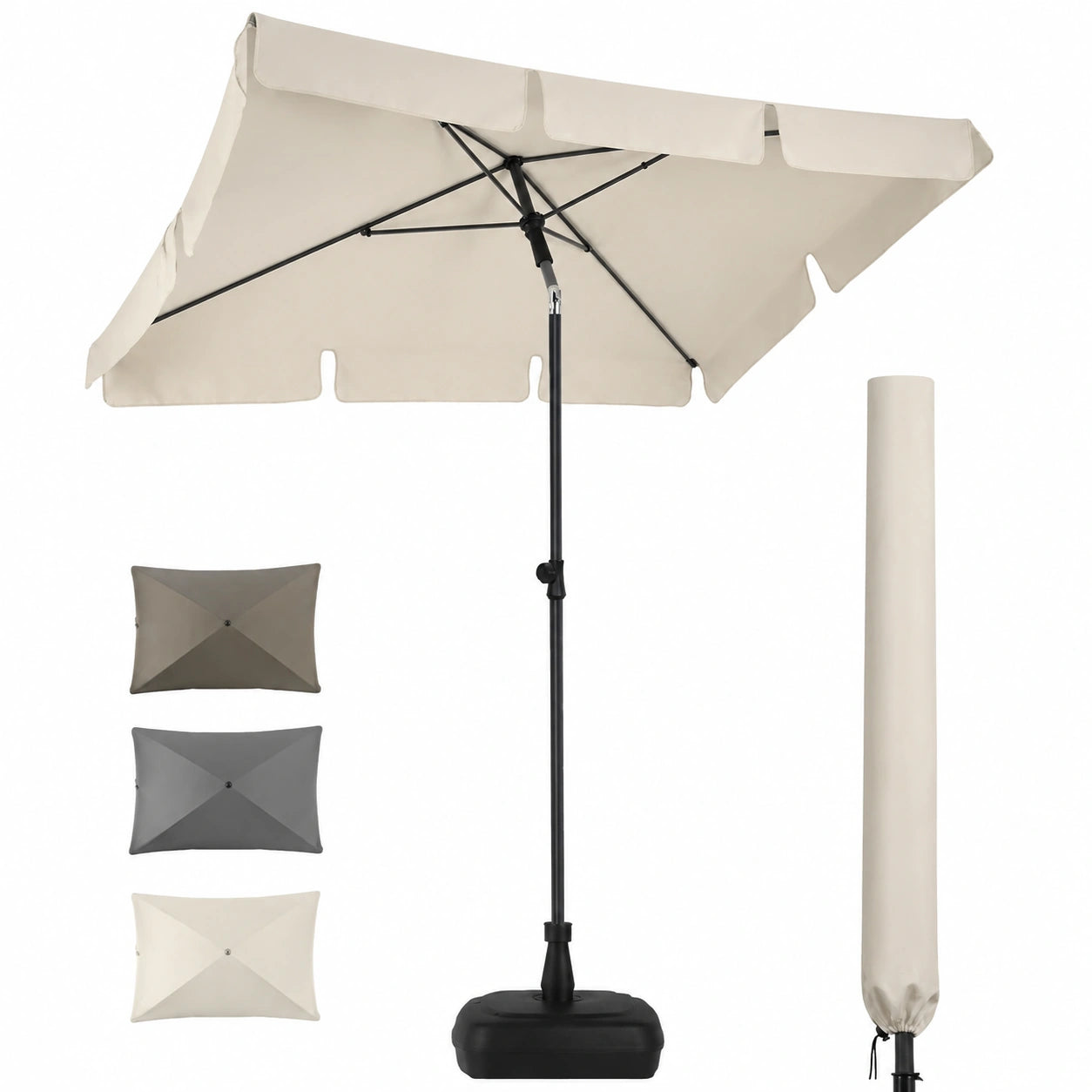 Rechteckiger Balkon-Sonnenschirm mit UV-Schutz 50+ und Schutzhülle - 200x125 cm, höhenverstellbar, Beige