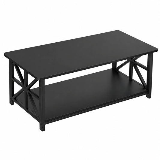 GreenForest Industrieller Couchtisch mit Stauraum, 100 cm Holz-Metall-Kombination, Stabiler Wohnzimmertisch, Rustikales Design in Schwarz