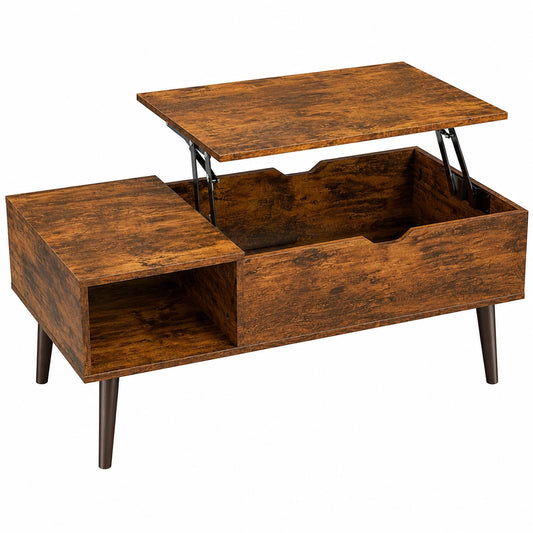 Multifunktionaler Höhenverstellbarer Couchtisch mit Verstecktem Stauraum, 100x50 cm, Holz, Braun