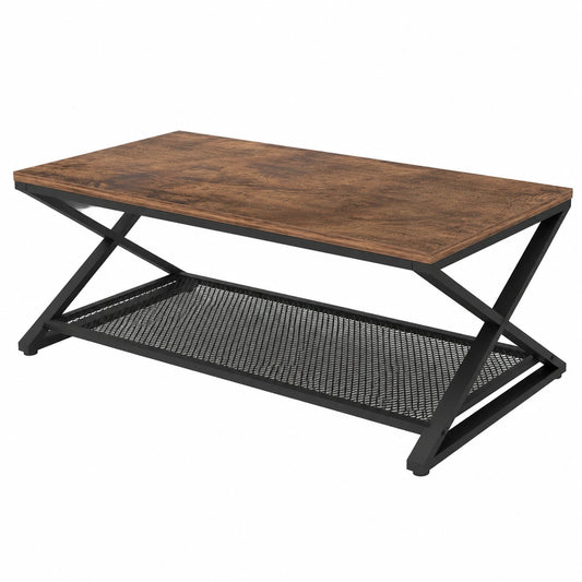 Industrieller Couchtisch aus Holz und Metall, Vintage Design, 120x60x45 cm