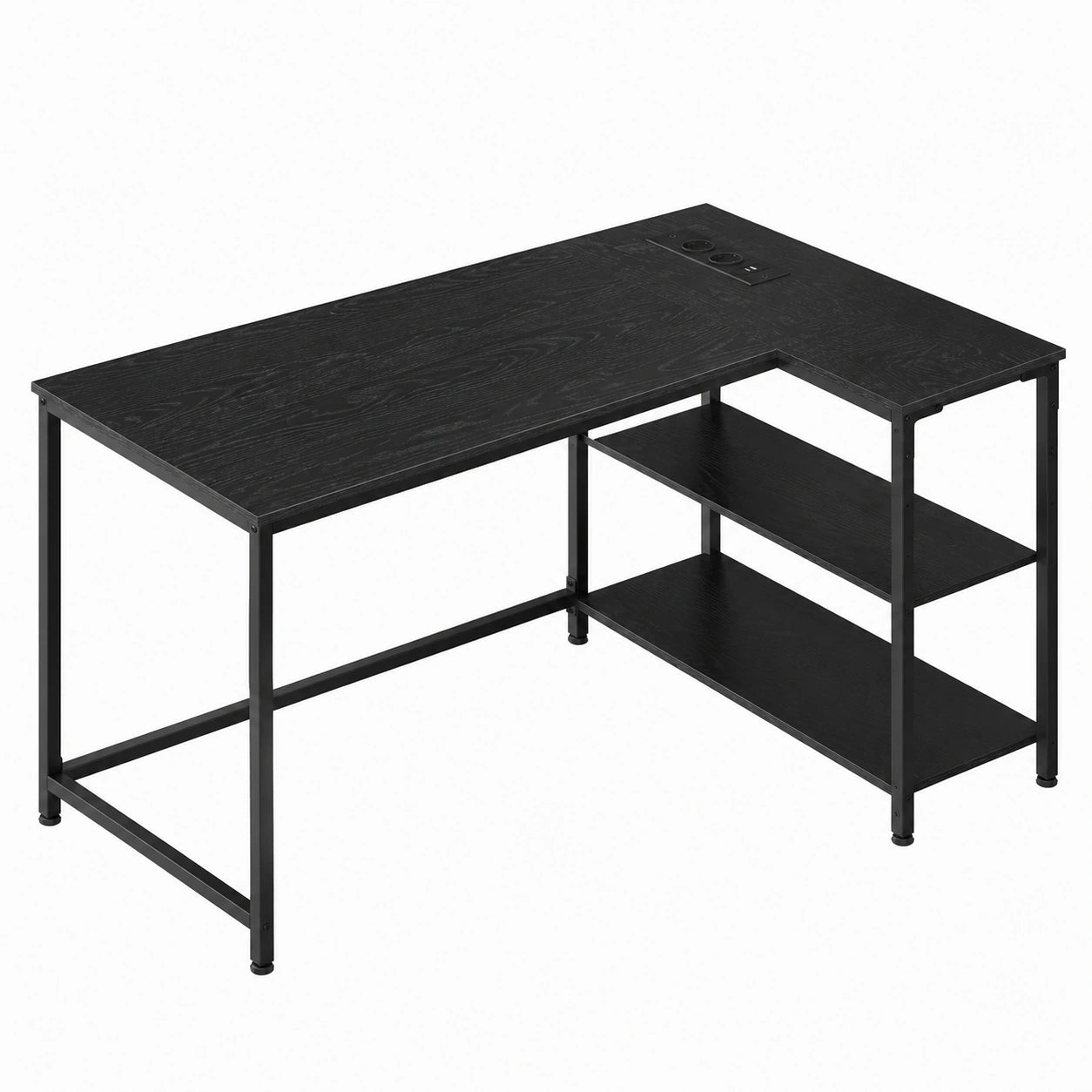 VASAGLE L-förmiger Eckschreibtisch mit Stauraum, höhenverstellbar, Schreibtisch mit Steckdosen und USB-Anschlüssen, 120x80 cm, Schwarz