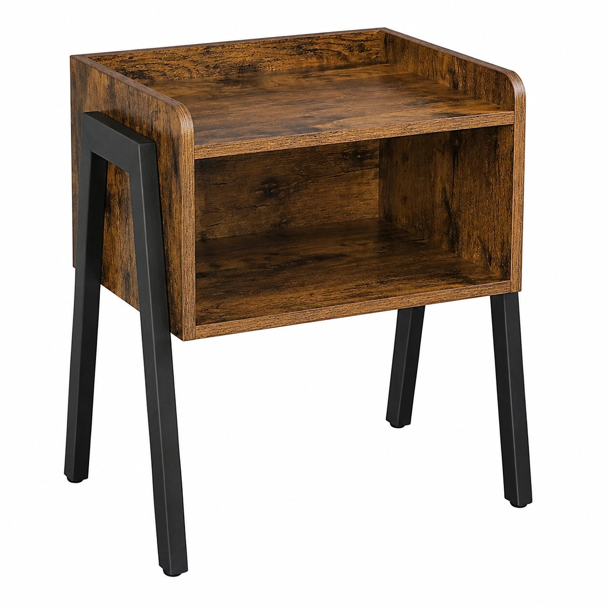 Industrieller Nachttisch mit offenem Fach, vintagebraun und schwarz, stapelbar, 42 x 52 x 35 cm