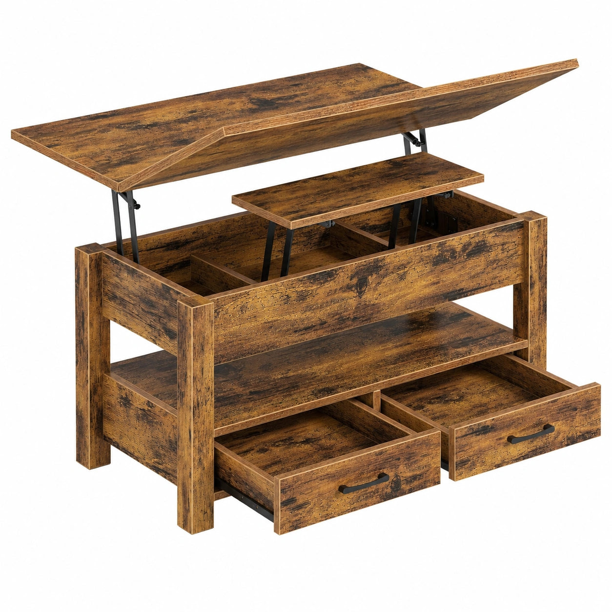 Rolanstar Höhenverstellbarer Couchtisch mit Stauraum, Umwandelbarer Holztisch für Wohnzimmer, 100 x 50 cm