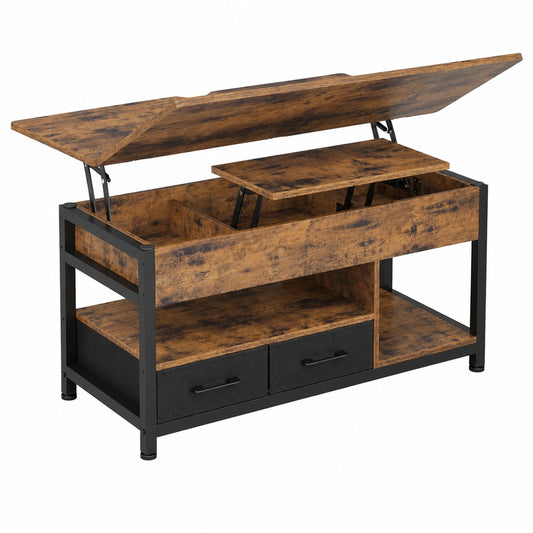 Multifunktionaler höhenverstellbarer Couchtisch mit Schubladen und Stauraum, Braun