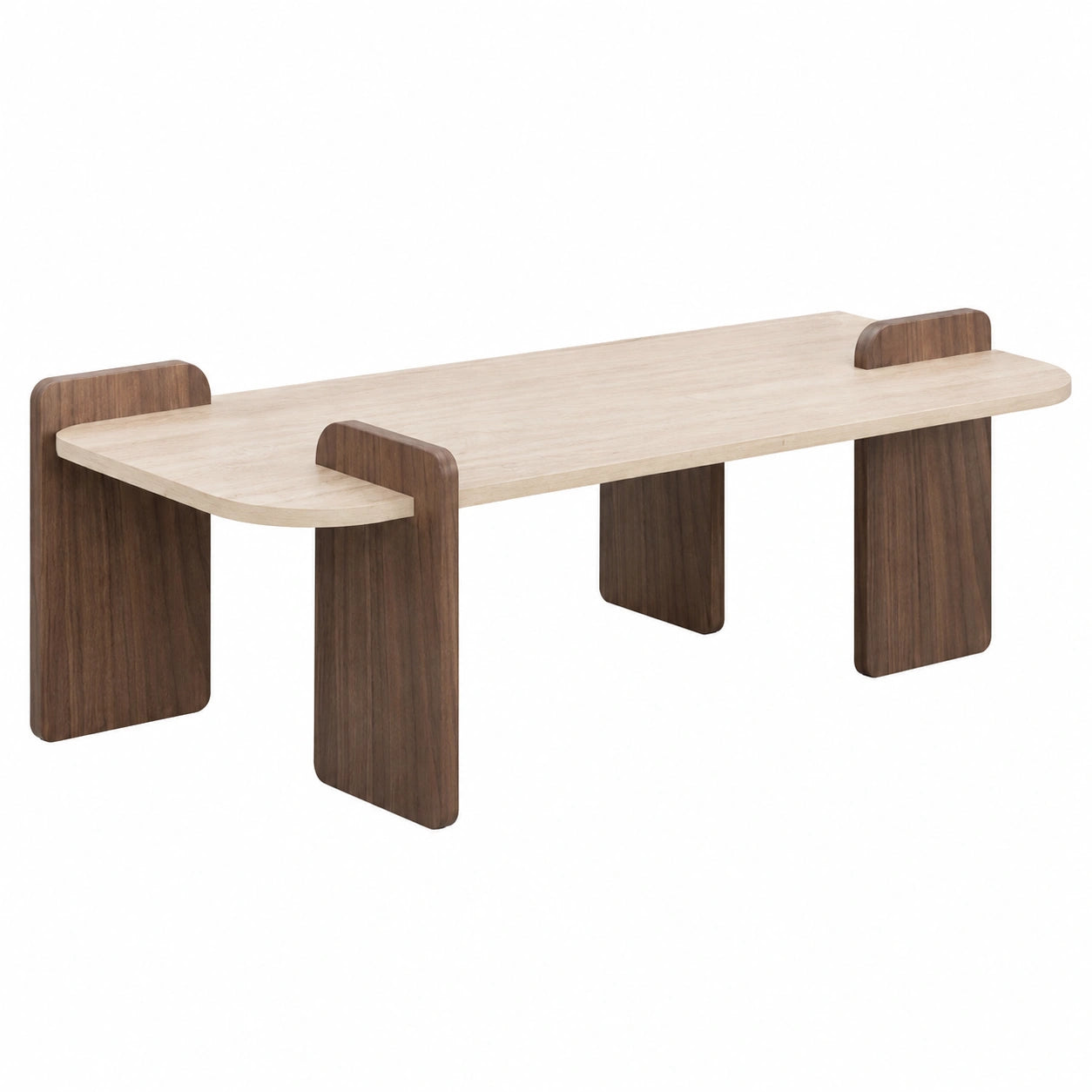Moderner Wohnzimmertisch aus Stein und Holz, 120x60x35 cm, Stabil und Pflegeleicht
