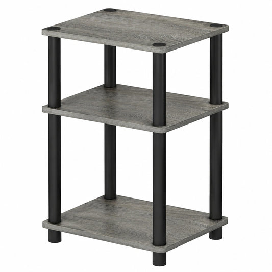 Moderner Furinno Beistelltisch mit 3 Ebenen, Graue Eiche/Schwarz, Kompaktes Design