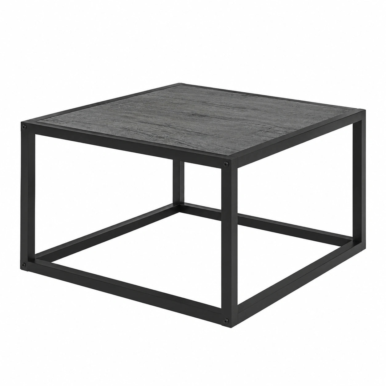 Industrieller Couchtisch mit Stahlgestell, Schwarz/Grau, 60x40x60 cm